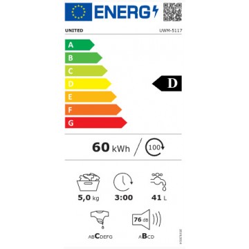 United Πλυντήριο Ρούχων 5kg 1000 Στροφών UWM-5117